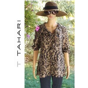 T TAHARI - Silk, , long sleeve blouse with ruffle accents